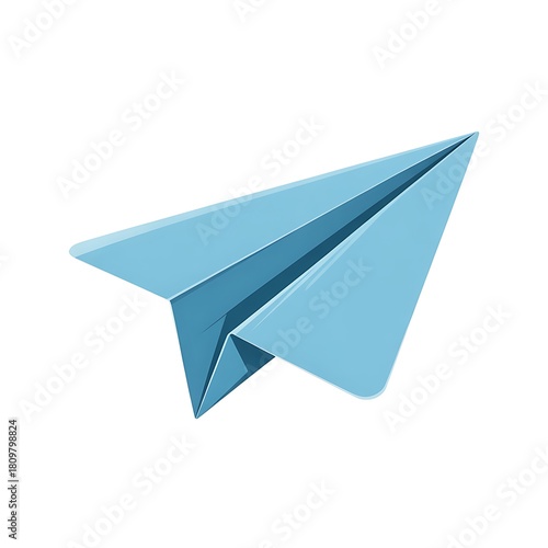  Light blue paper airplane isolated PNG on transparent background, origami toy for travel, freedom and childhood concepts.