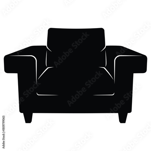 Black silhouette of a modern armchair simple design on transparent background