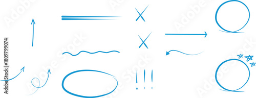 Hand drawn sketch arrows circles underlines and highlight lines collection for notes presentations and infographic design