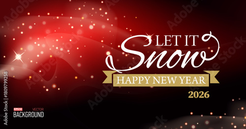 2026 Happy New Year card illustration with magic festive background. Vibrant bokeh lights. Vector Holiday Season Design with Christmas greetings typography lettering.