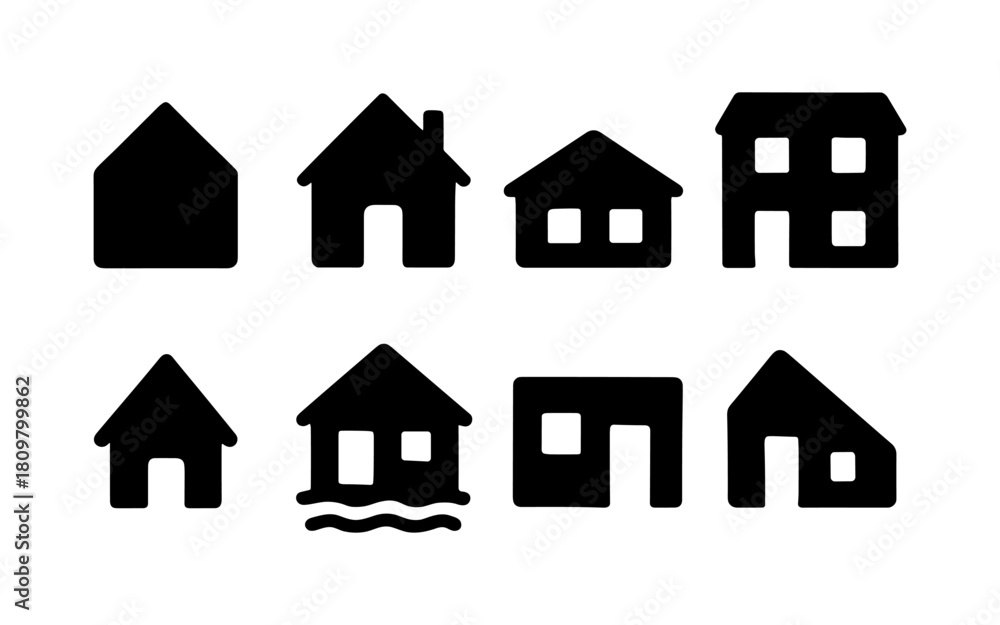 Fototapeta premium Simple house shapes set in minimalist silhouette design