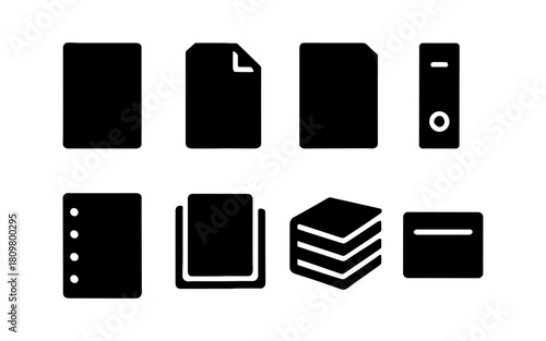 Silhouette icons of office files and document folders