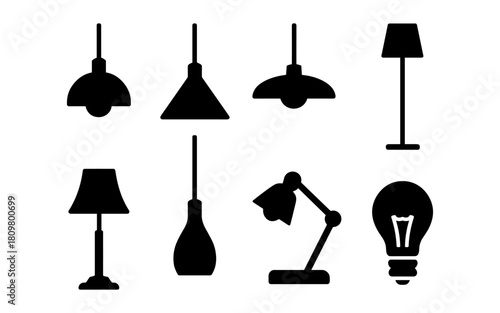 Minimalist silhouettes of different lamp designs for home decor