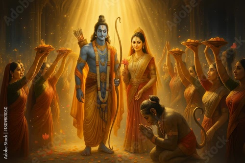 Lord rama and sita with devotees in a celebration of heritage