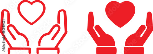 Heart in hands symbols. Heart in hand vector icons set. Hands holding heart icon. Vector Illustration !