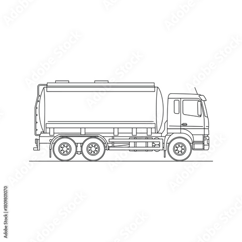 Detailed line art of a fuel tanker truck isolated on, ideal for logistics projects