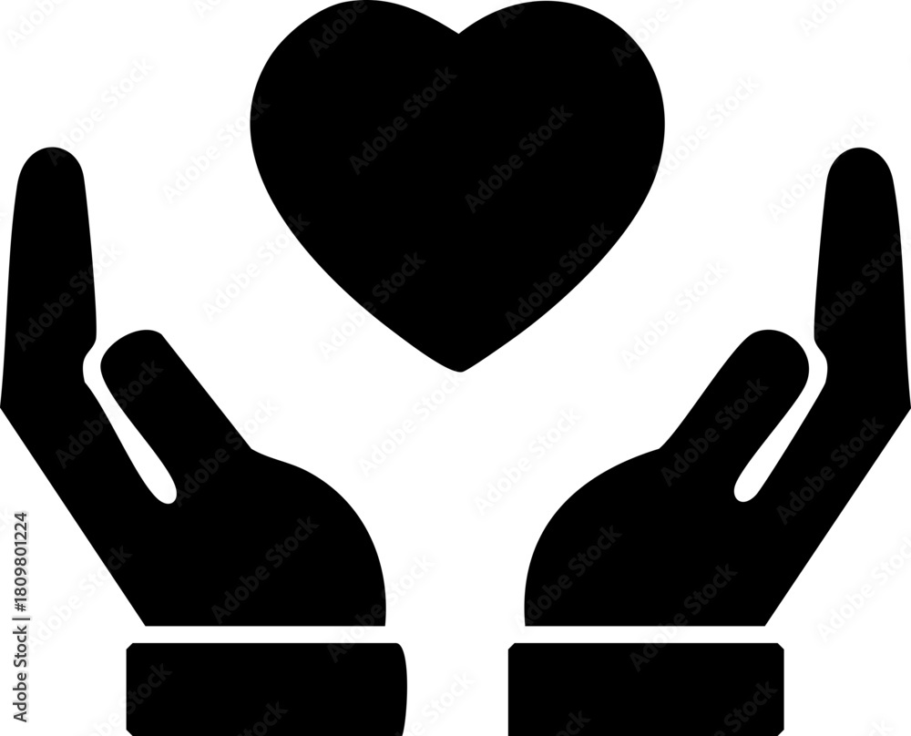 Fototapeta premium Heart in hands symbols. Heart in hand vector icons set. Hands holding heart icon. Vector Illustration !