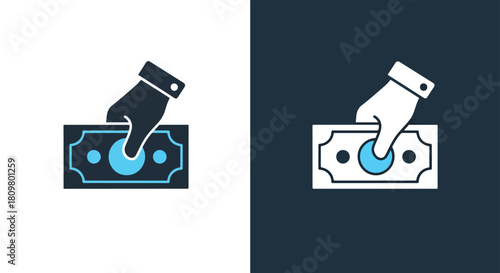 Hand holding a pen drawing on money - Vector icon symbol for website - Icon vector - Blue icon vector - Line and glyph solid icon and logo template