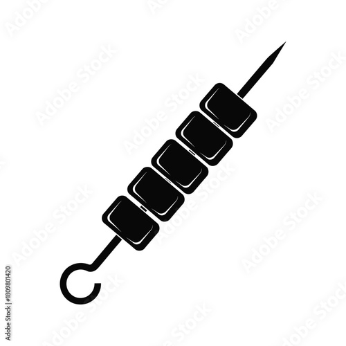 Black silhouette of shish kebab isolated on, a popular dish of grilled meat on a skewer