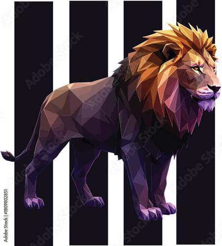 A majestic lion illustrated with striking neon colors, radiating a powerful aura against a bright white background