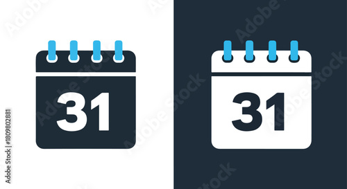 Two calendar icons with the date 31 - Vector icon symbol for website - Icon vector - Blue icon vector - Line and glyph solid icon and logo template