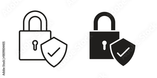 Shield lock icon in minimal flat, stroke style. suitable for graphic designs
