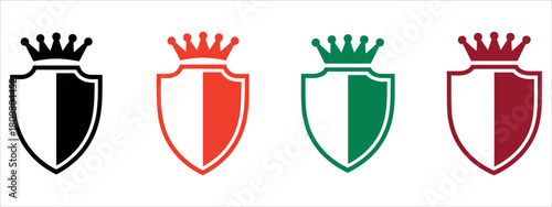 Colorful heraldic shield emblems ready for your royal brand, including black, red, green, and burgundy, to add an elegant touch to your project.