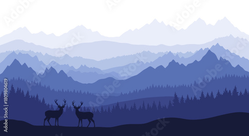 Majestic Deer in a Blue Mountain Landscape A Serene Nature Scene