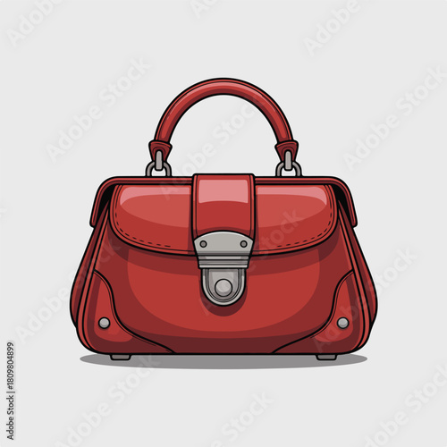 A red leather travel suitcase with a black handle is isolated on a white background for fashion and business elegance