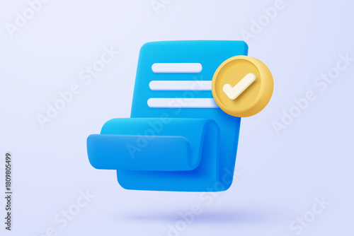 3d icon file task management todo check list, assignment and exam paperwork, work on organization, progress feedback, administration survey. 3d clipboard tick check icon vector render illustration
