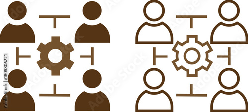 Teamwork and collaboration concept with people connected to a gear mechanism