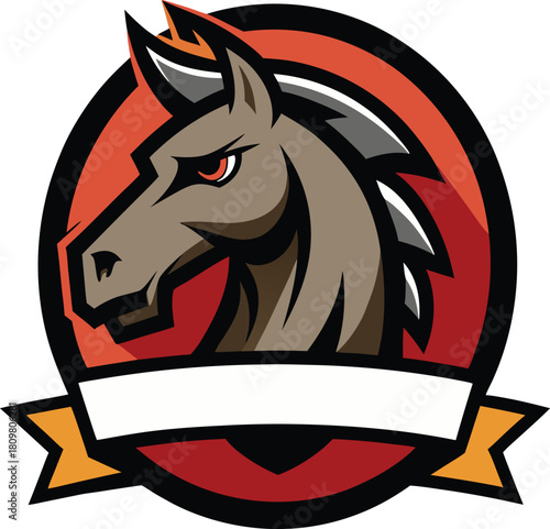 Aggressive donkey head emblem with orange and red accents isolated on white background