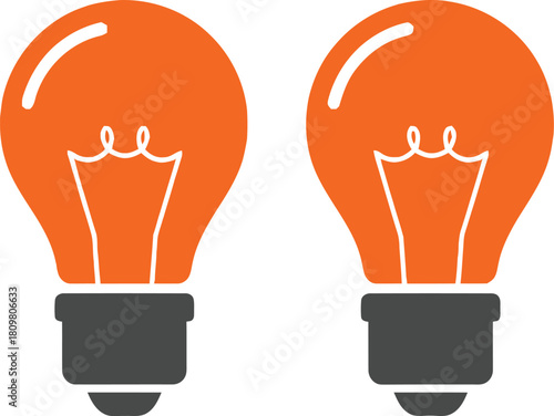 Two orange stylized light bulbs representing bright ideas, innovation, and creative solutions