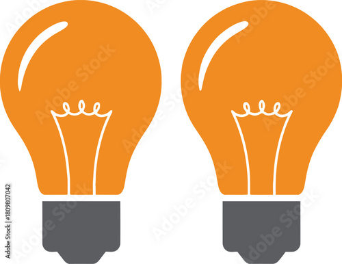 Pair of bright orange lightbulbs representing innovative ideas, energy, and creative solutions concept