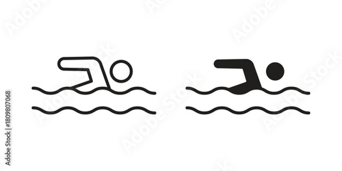 Swimming icon in minimal flat, stroke style. suitable for graphic designs
