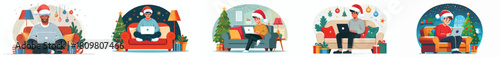 man relaxing with laptop on sofa during winter