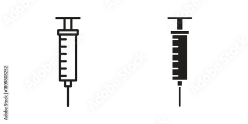 Syringe injection icon in minimal flat, stroke style. suitable for graphic designs