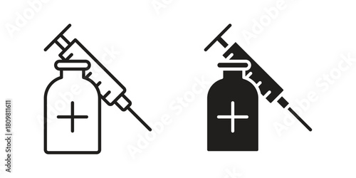 Vaccination icon in minimal flat, stroke style. suitable for graphic designs