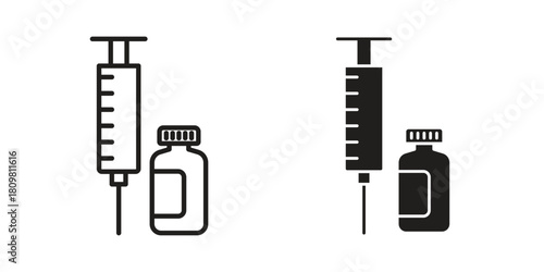 Vaccine vial icon in minimal flat, stroke style. suitable for graphic designs