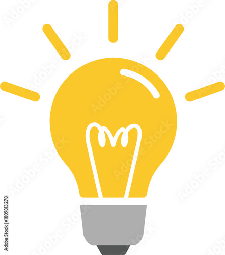 Bright yellow glowing lightbulb icon with radiating rays symbolizing innovative ideas and solutions