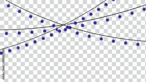 Dark blue string lights decoration on transparent background