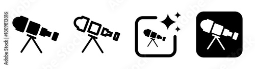 Telescope icon vector illustration in black transparent style showing astronomy and space science concept for watching stars and exploring the universe PNG artwork