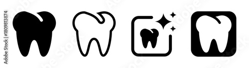 Tooth icon vector illustration in black transparent style showing dental logo and oral care symbol with modern mouth and teeth design PNG artwork