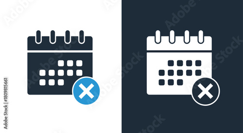 Calendar icons with cross marks - Vector icon symbol for website - Icon vector - Blue icon vector - Line and glyph solid icon and logo template