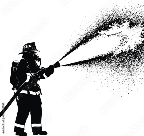 Firefighter in Action A Powerful Silhouette Extinguishing Flames with Water