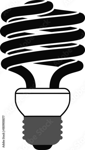 Energy efficient compact fluorescent light bulb icon vector graphic illustration on white background.