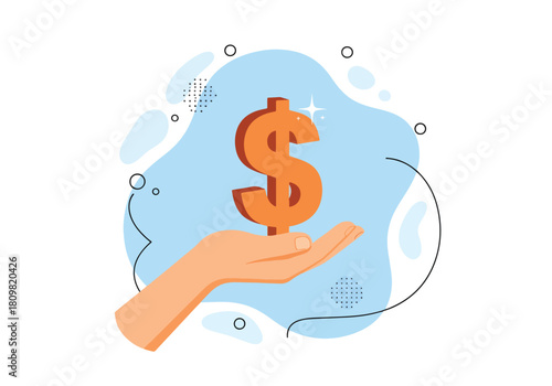 Hand holding golden dollar sign financial growth and investment concept - Flat Vector Illustration, icon. Editable stroke. Colored vector illustration