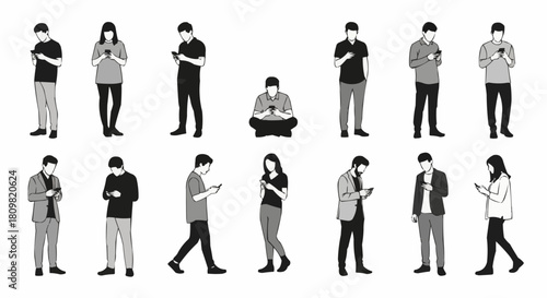 People engrossed in their smartphones, a modern depiction of digital engagement.