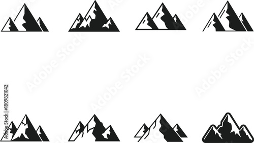 Collection of stylized mountain range vector icons and silhouettes set Vector