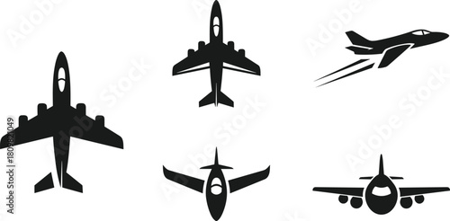 Airplane aircraft collection jet plane transport flight travel aviation set icon vector Vector