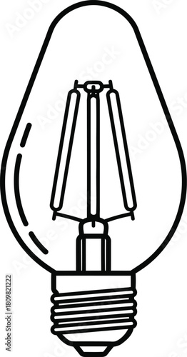 Energy-efficient led filament bulb line art icon, modern lighting technology, isolated vector.