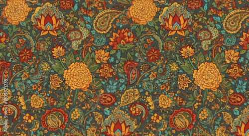 Intricate Paisley and Floral Pattern in Rich Earthy Tones.