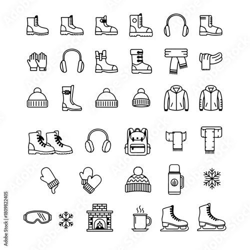 silhouette pack of winter dress thin linear icons
