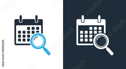 Calendar icons with magnifying glass - Vector icon symbol for website - Icon vector - Blue icon vector - Line and glyph solid icon and logo template