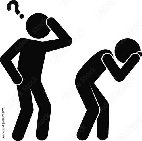 Confused and distressed stick figures showing problems and uncertainty