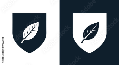 Shield with leaf symbol on dark background - Vector icon symbol for website - Icon vector - Blue icon vector - Line and glyph solid icon and logo template