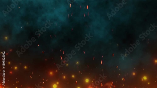Smoke Particles Fire Dark and Blue Background Video. 