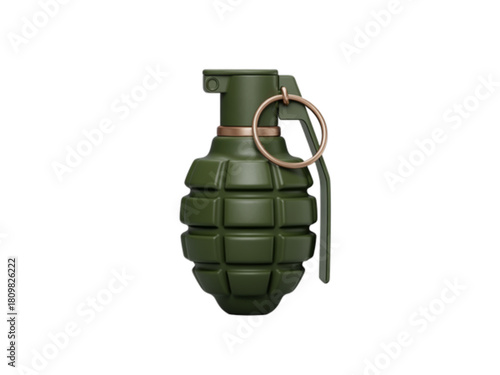 Illustration of closeup of a green hand grenade isolated on transparent background in studio shot