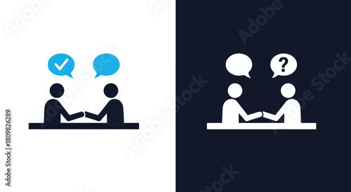 Business people discussing and questioning - Vector icon symbol for website - Icon vector - Blue icon vector - Line and glyph solid icon and logo template