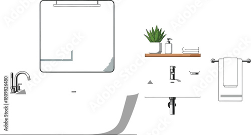 Modern Bathroom Interior with Bathtub, Sink, Mirror